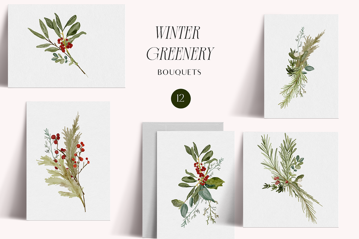 Winter Christmas Greenery Collection, a Decorative Illustration by Grace Noboa Illustrations (Photo 2 of 8)