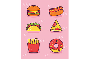 six delicious food icons, a Food Illustration by studiogstock