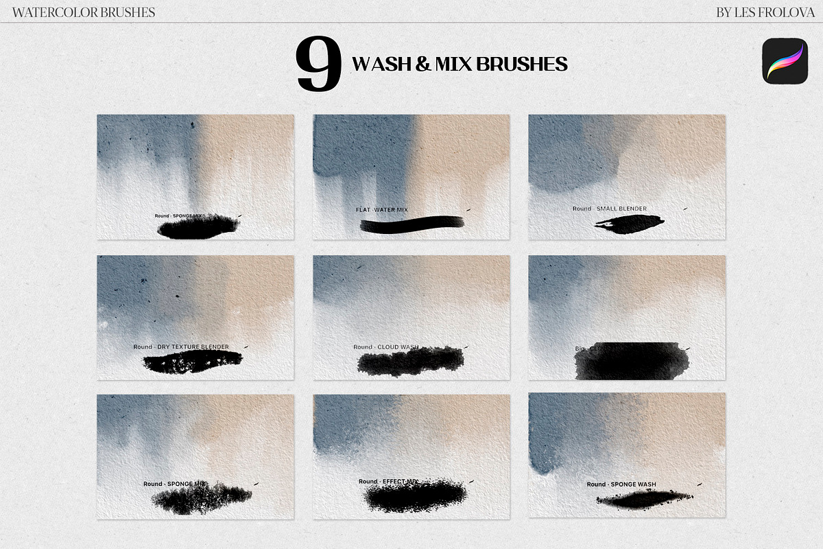 BUNDLE Watercolor Procreate Brushes, a Brush Add-On by Les Frolova (Photo 8 of 17)