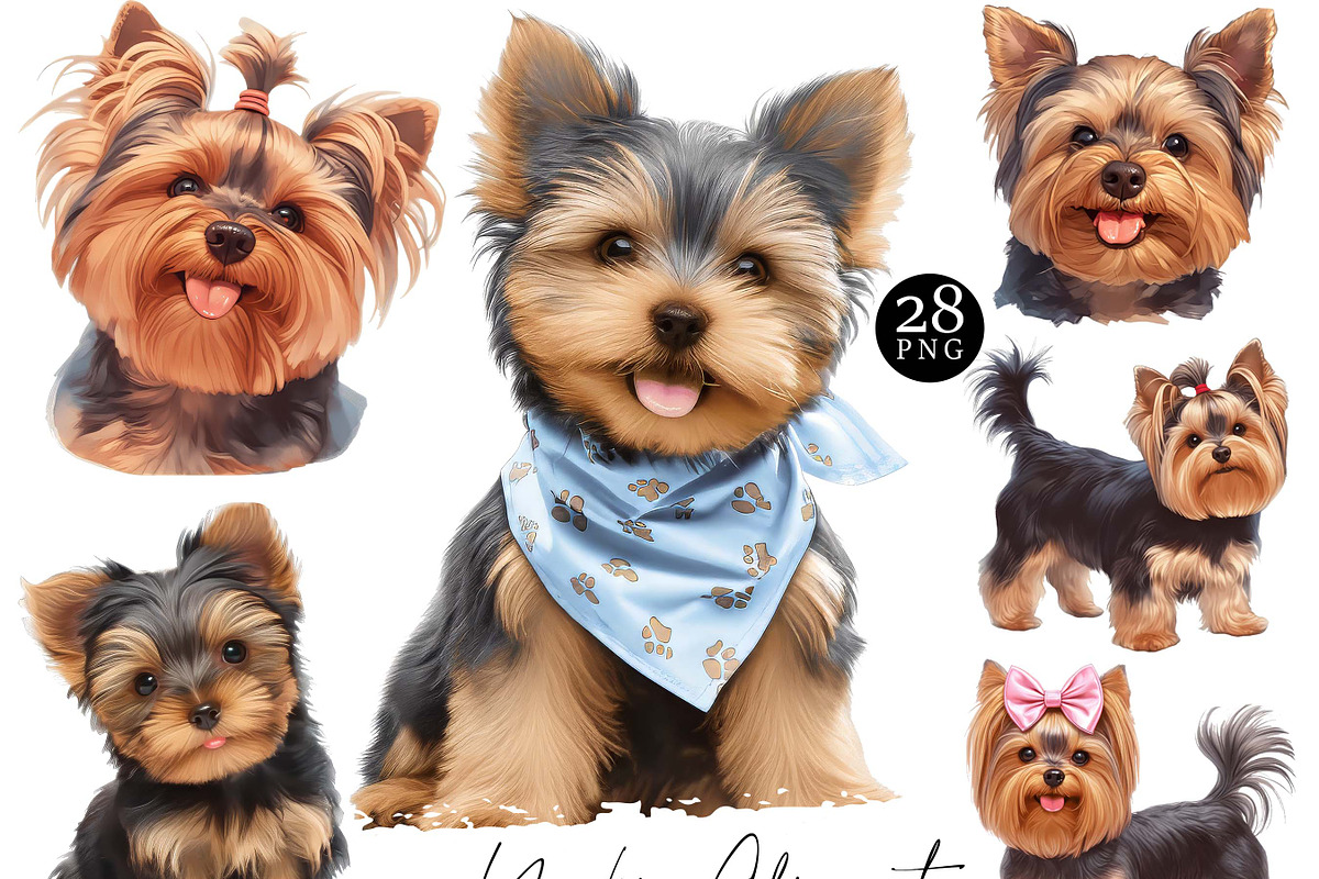 Watercolor Yorkie Dog Clipart Bundle, an Animal Illustration by Design Scotch (Photo 1 of 8)
