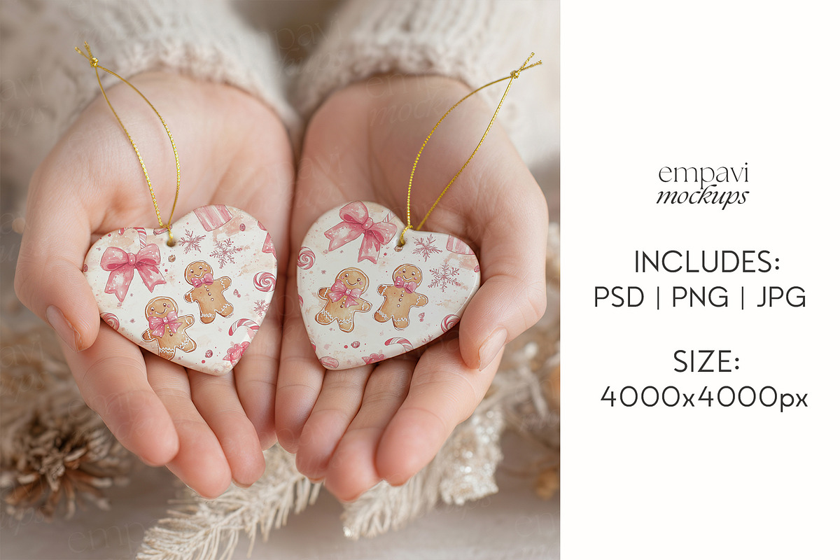 Double Heart Ornament Mockup, a Merchandise Mockup by EmpaviMockups (Photo 6 of 6)