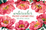 Watercolor Peony Clipart PNG, an Illustration by Libby Wishes (Thumbnail 1 of 5)
