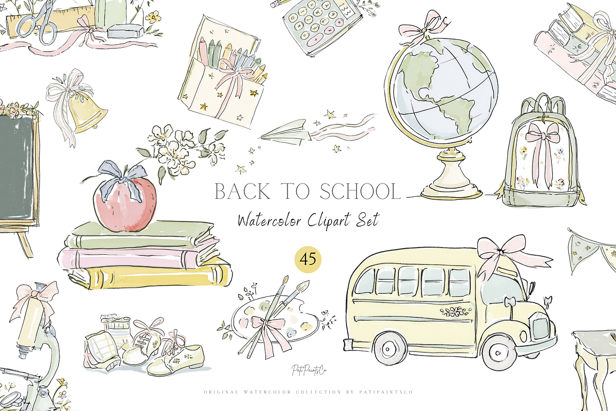 Watercolor Back To School Clipart, an Education Illustration by Pati Paints (Photo 1 of 4)