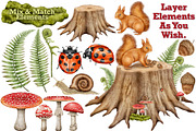 Forest Wonders Watercolor clipart, an Illustration by Happy Sloth Graphics (Thumbnail 2 of 16)