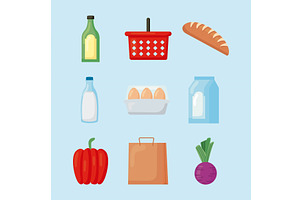 nine groceries icons, a Food Illustration by studiogstock
