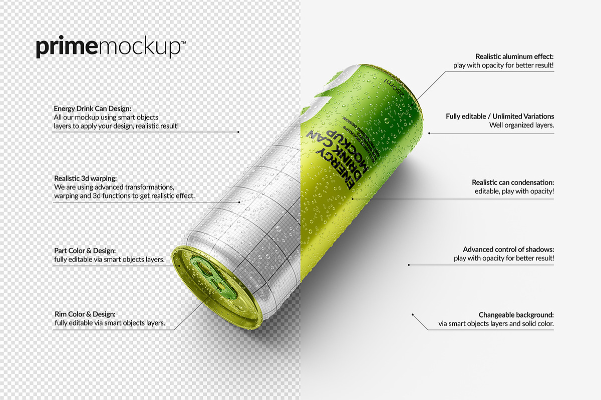 250 ml Energy Drink Can Mockup Set, a Cups & Container Mockup by PrimeMockup (Photo 5 of 11)