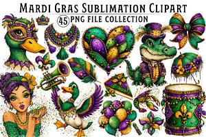 Mardi Gras Sublimation Clipart, an Illustration by Dream Creation