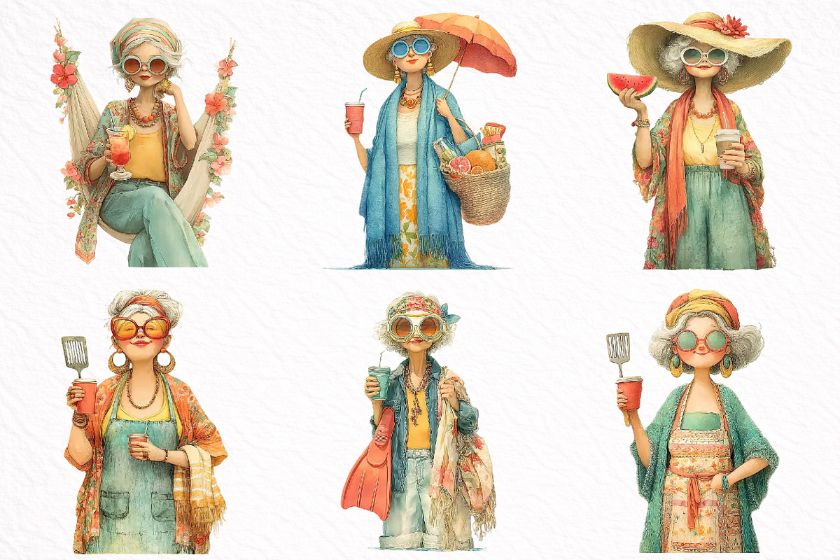 Summer Funny Grandma Clipart, an Illustration by DreamArtGraphic (Photo 8 of 8)