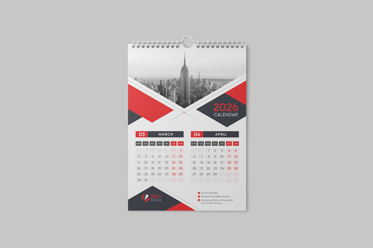 Wall Calendar 2026, a Stationery Template by VectStock (Photo 4 of 9)
