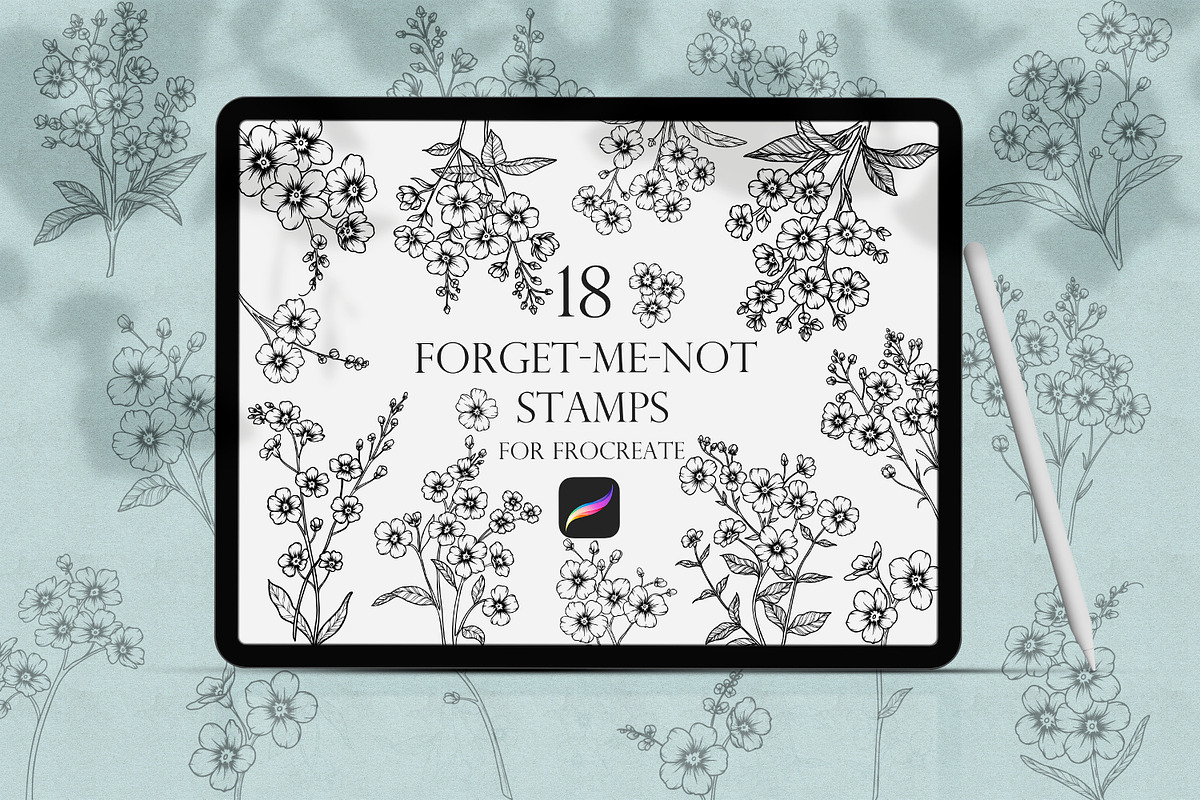 Forget-me-not Procreate Line Art Sta, a Brush Add-On by Dervik Art Store (Photo 1 of 6)