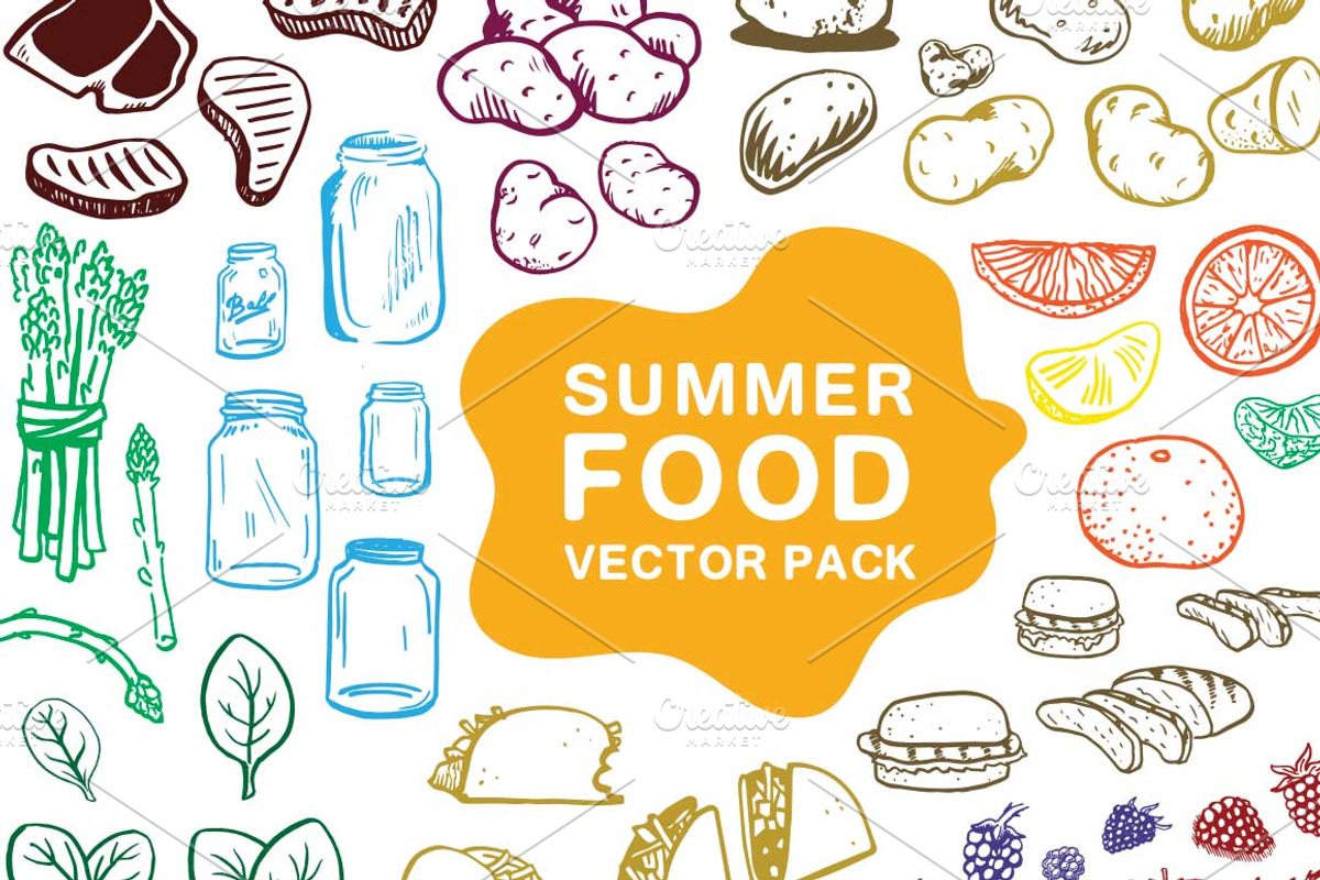 Summer Foods Vector Pack, a Food Illustration by Flavor Graphics (Photo 1 of 2)