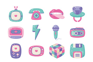 90s Retro Aesthetic Illustration Set, a Templates & Theme by studiogstock