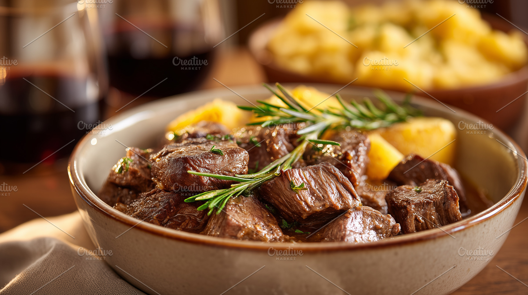 Beef stew with potatoes, garnished, a Food & Drink Photo by MistyDay