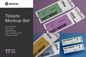 Tickets Mockup Set - 17 styles, a Print Template by Deeplab
