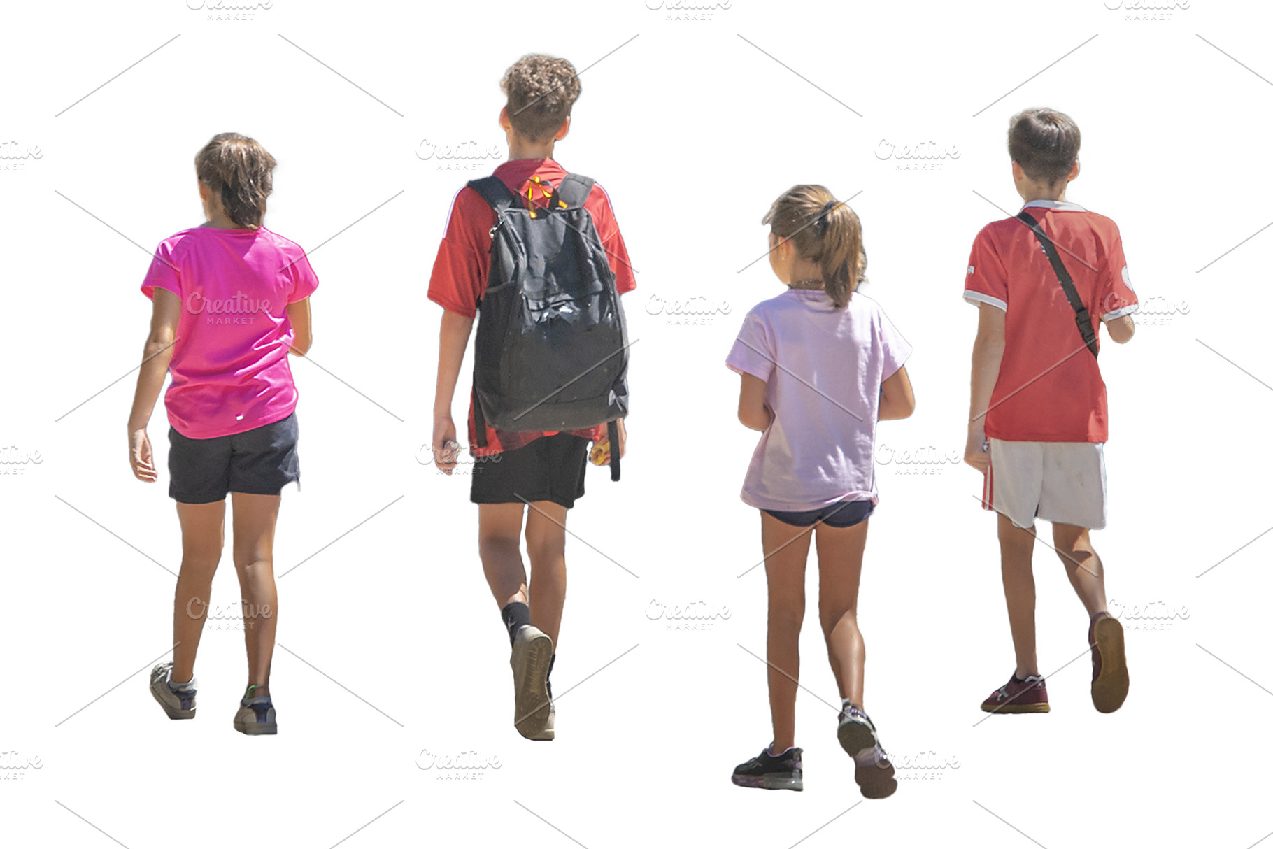 Group of kids with summer clothes walking, a Person Photo by DanFLCreativo