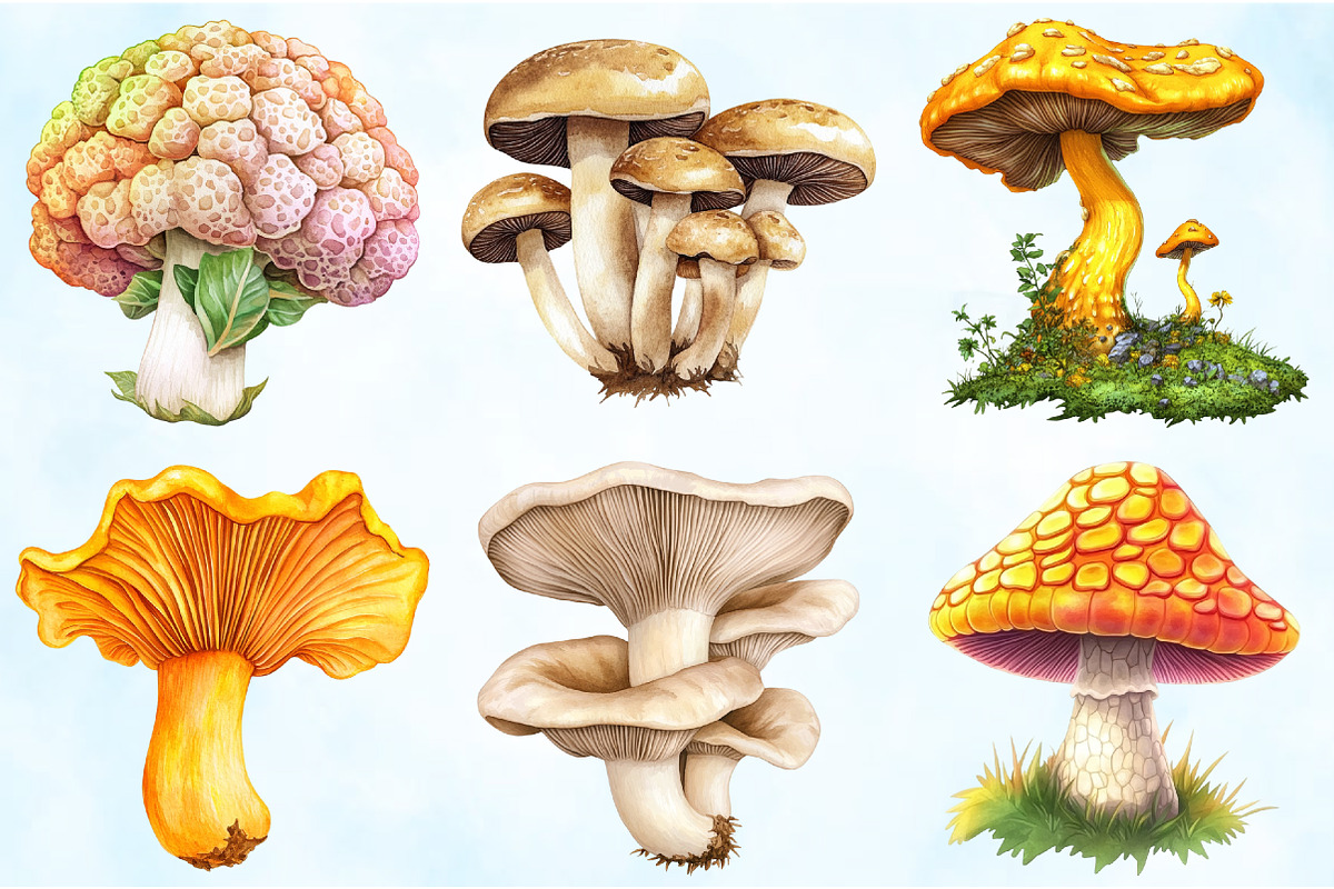 Watercolor Edible Mushrooms Clipart, an Illustration by Craft Nest (Photo 5 of 6)