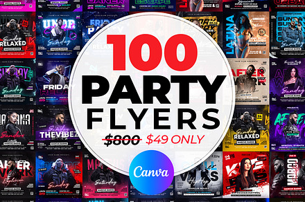 100 Party Flyers Bundle Canva 4x4, a Flyer Template by FLYERHIVE