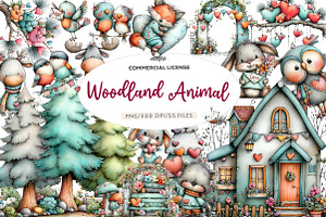 Valentine Woodland Animal Clipart, an Illustration by CreationArt