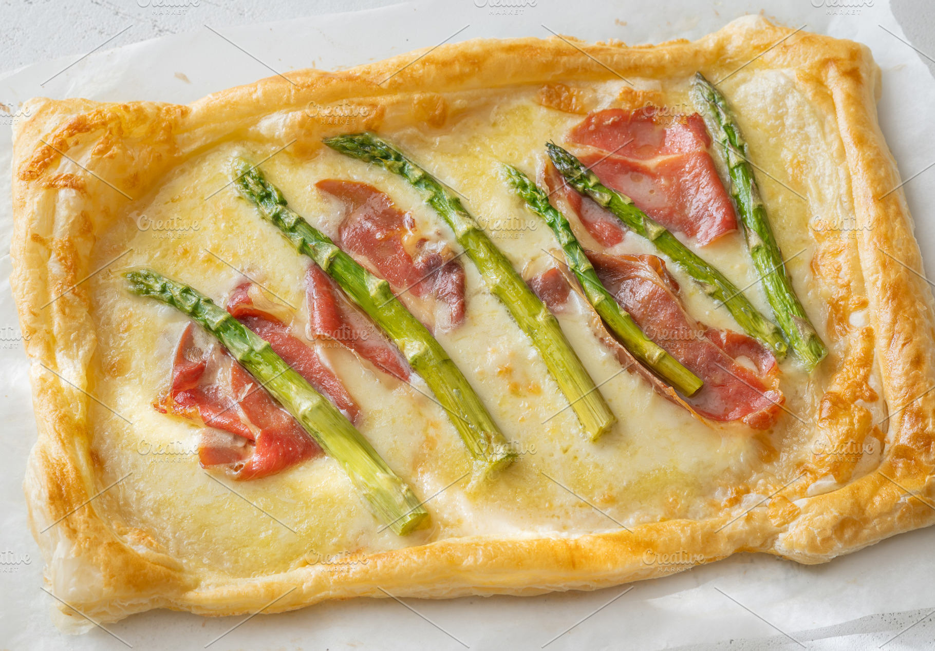 Golden Puff Pastry With Mozzarella Asparagus And Prosciutto Fres, a Food & Drink Photo by Alexander Prokopenko