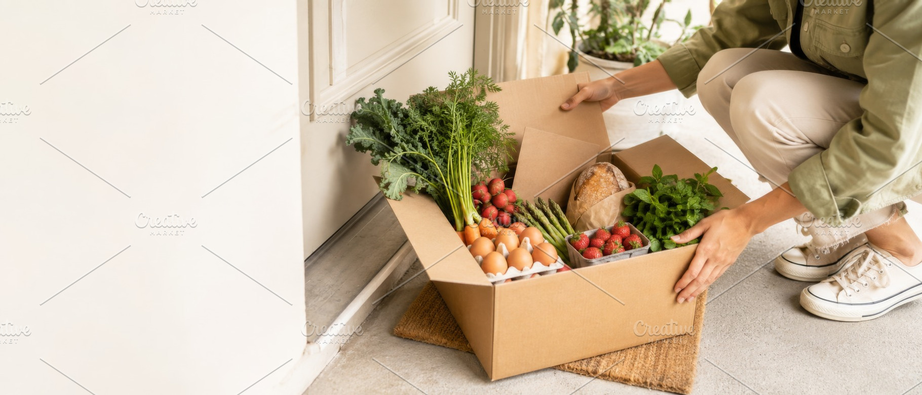 Fresh produce box with vegetables, e, a Photo by Dvoevnore photos