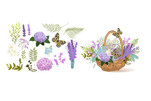 Basket with flowers. Set of flowers, an Object Illustration by Nenahliadava Design
