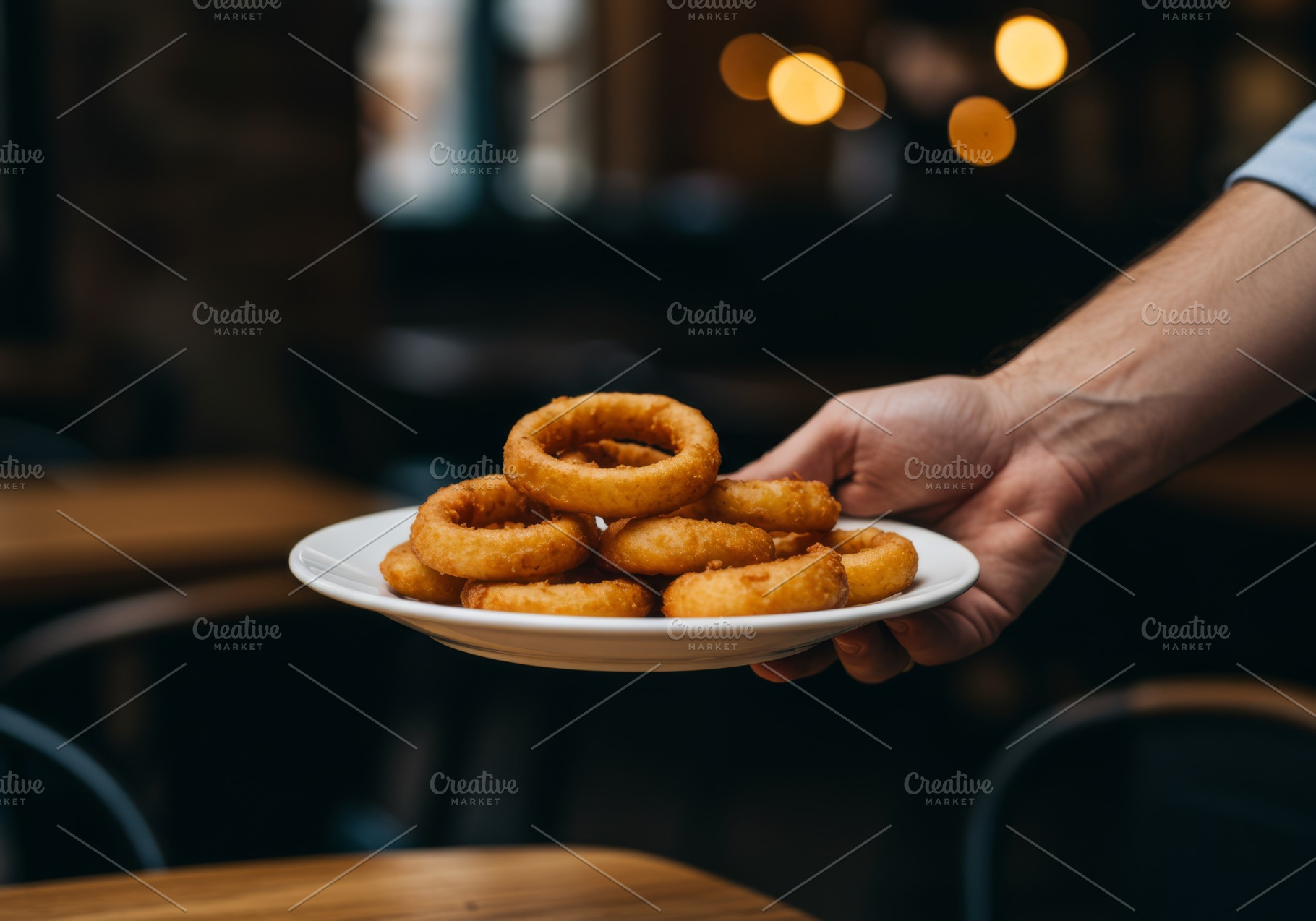 Crispy golden onion rings served on, a Food & Drink Photo by professorinc