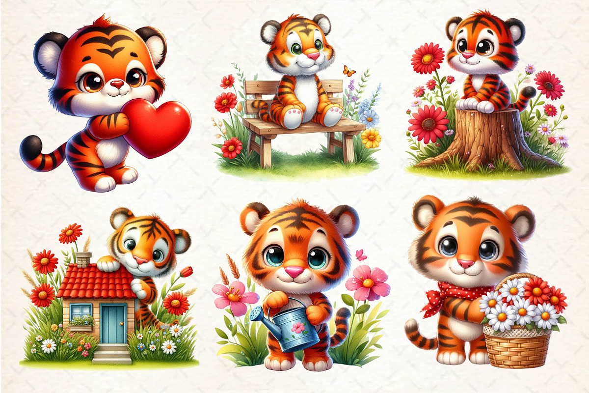 Cute Tiger Floral Spring Clipart, an Illustration by Dream Creation (Photo 5 of 5)