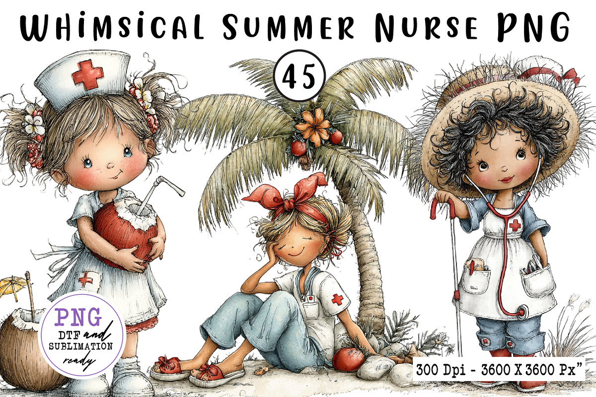 Whimsical Summer Nurse PNG Clipart, a Seasonal Illustration by CreationArt (Photo 1 of 7)
