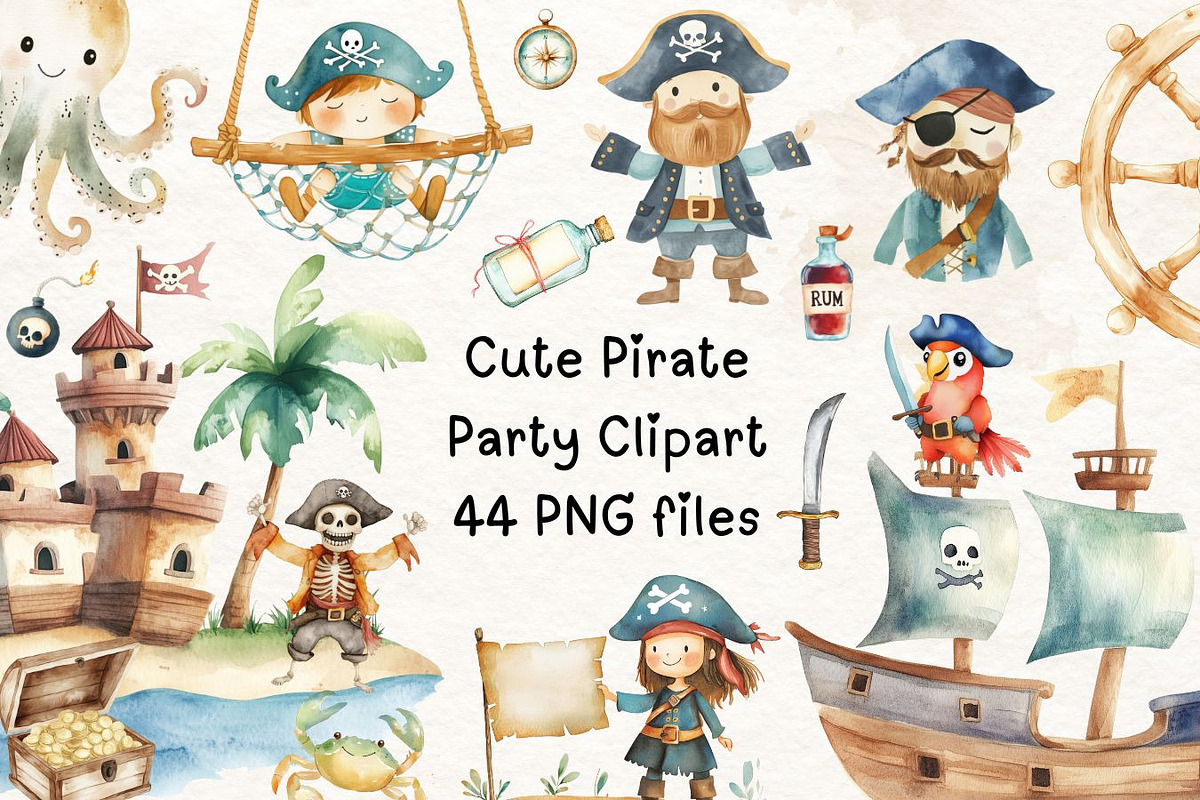 Cute Pirate Clipart Bundle, an Illustration by PassionPNGcreation (Photo 1 of 12)