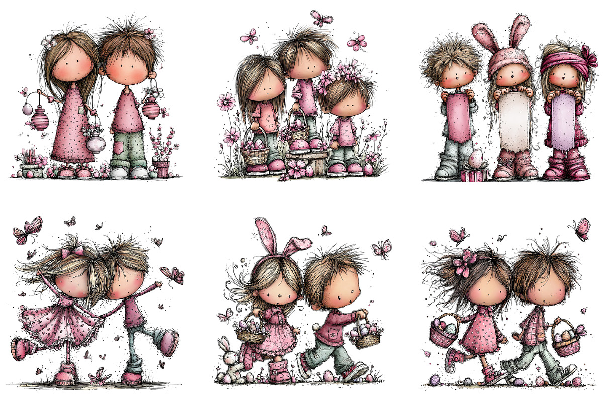 Watercolor Easter Kids Clipart, an Illustration by CraftArtStudio (Photo 3 of 6)