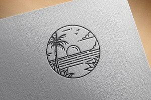 Line Art Tropical Beach Logo