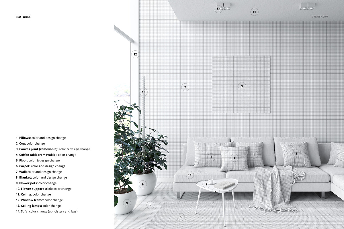 Modern Living Room Sofa Mockup, a Household Mockup by creatsy2 (Photo 3 of 5)