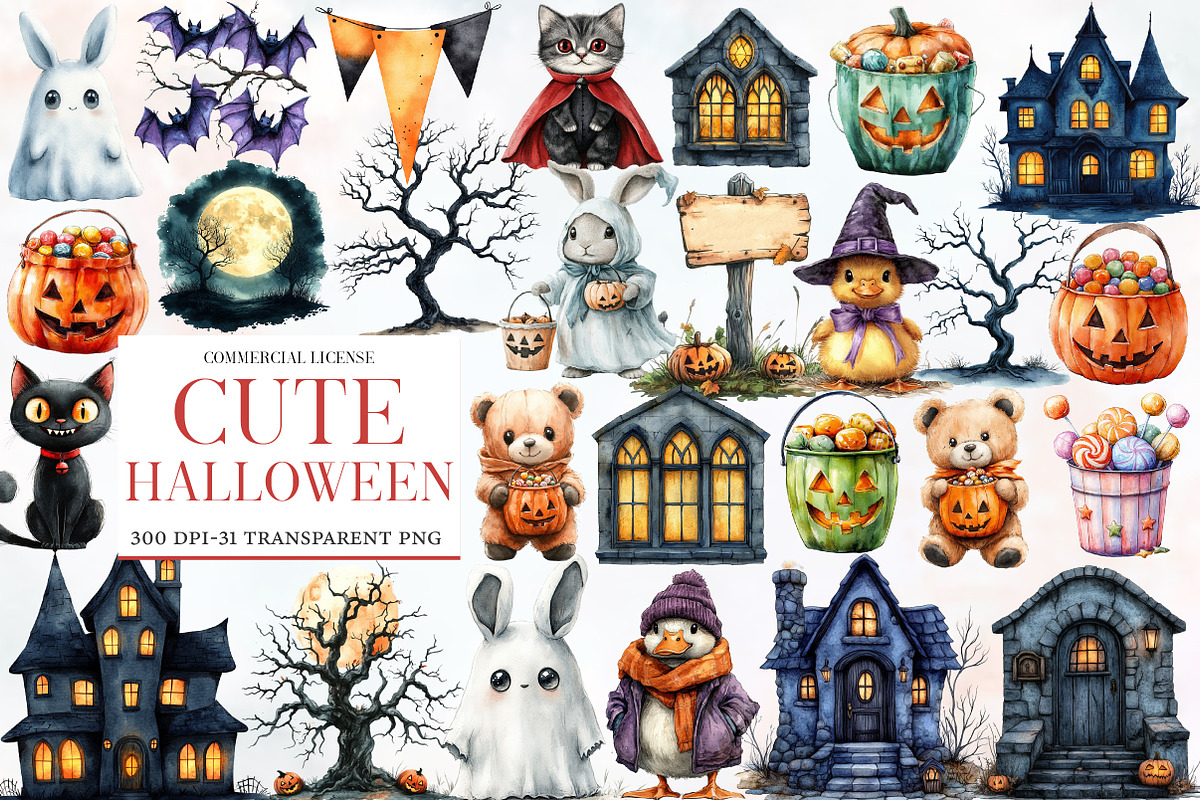 Cute Halloween Clipart Bundle, an Illustration by Designworld (Photo 1 of 5)