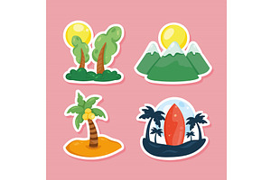 adventure badges four icons, an Object Illustration by studiogstock