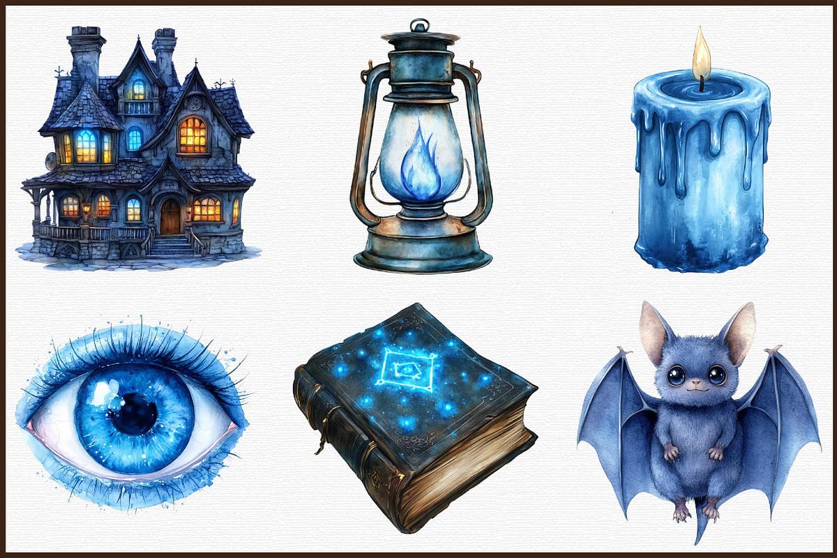 Watercolor Blue Halloween Clipart, an Illustration by Sublimation Artist (Photo 3 of 6)