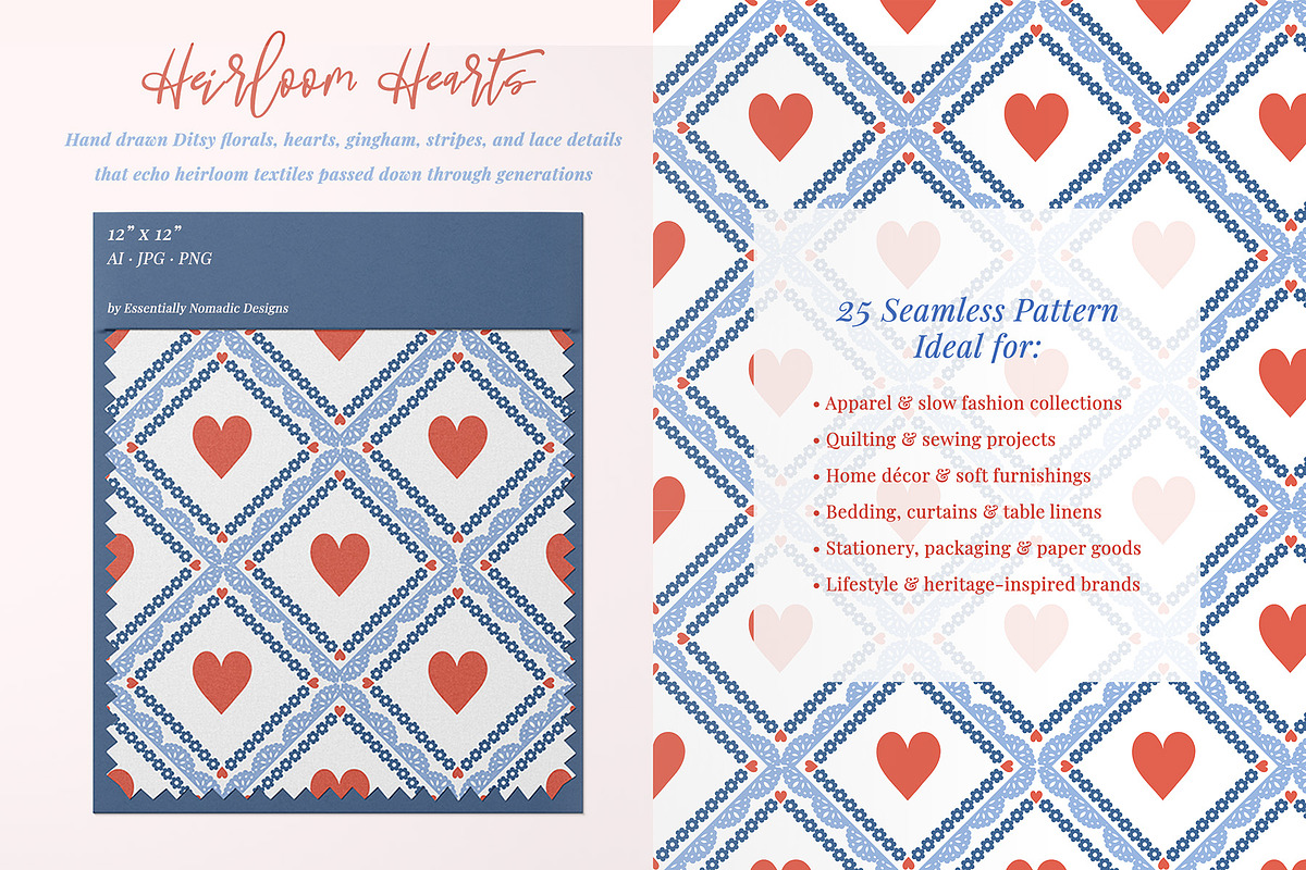 Heirloom Hearts - Seamless Pattern, a Pattern Graphic by Essentially Nomadic (Photo 2 of 13)