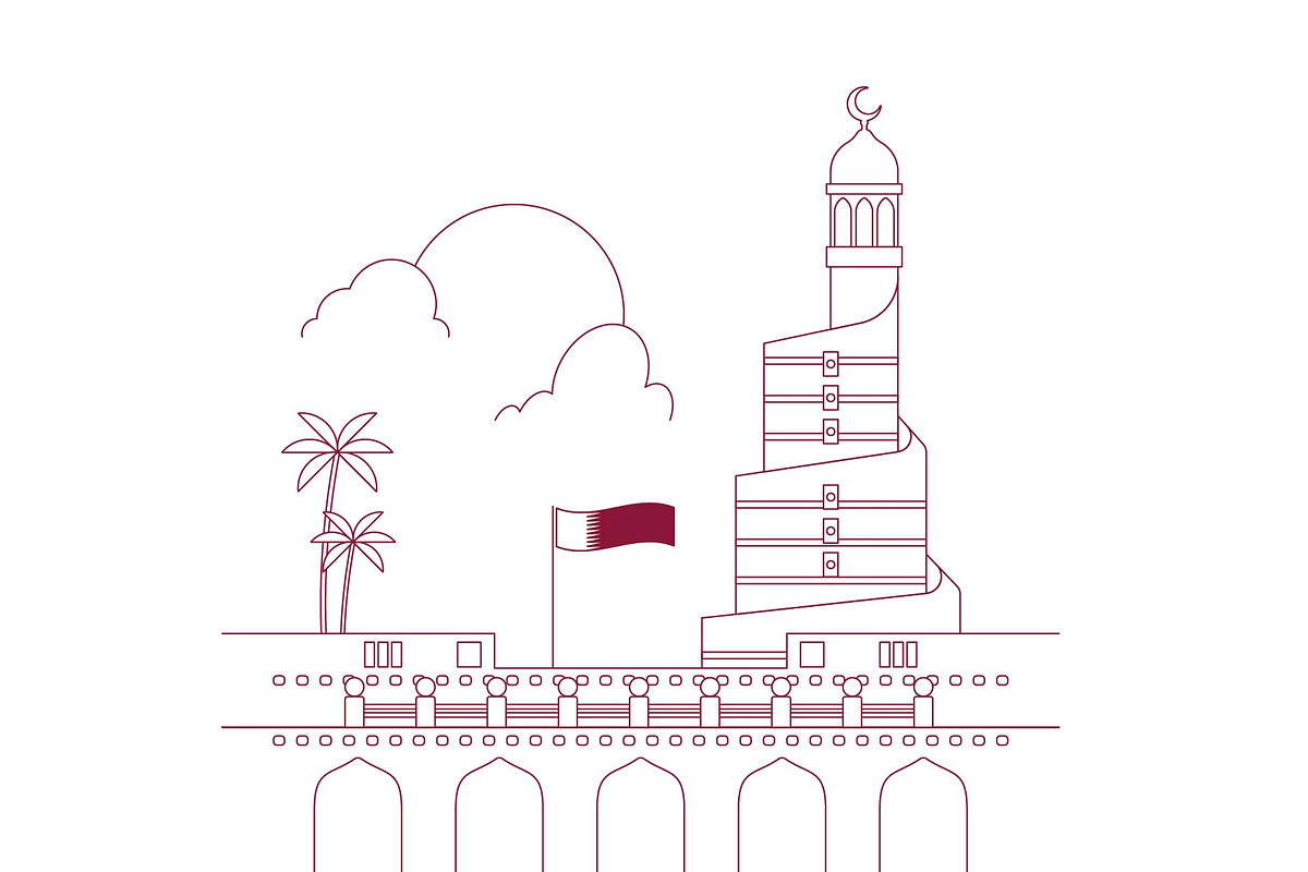 Qatar Souq Waqif Outline, an Illustration by 3OBAZ Store