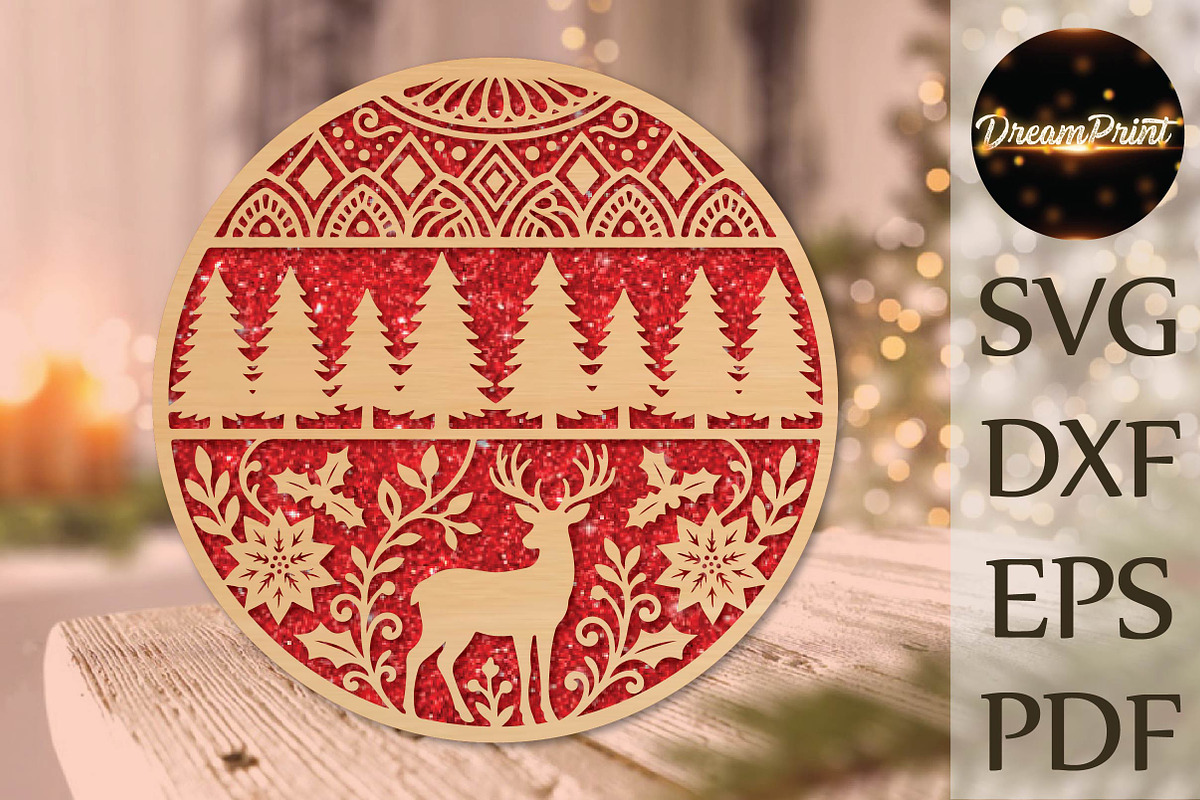 Christmas Deer Forest Laser Cut SVG, an Object Graphic by DreamPrint404 (Photo 1 of 4)