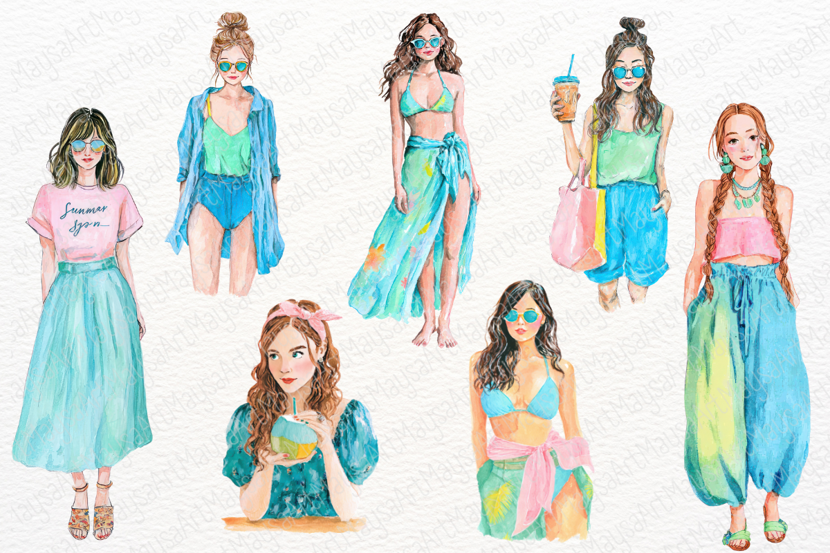 Watercolor Summer Planner Icons Set, a Seasonal Illustration by Maysa Art (Photo 4 of 6)
