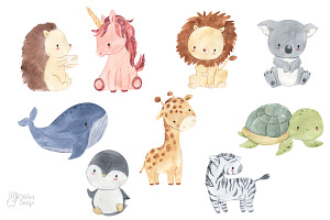 ALPHABET ANIMALS Clipart. Watercolor