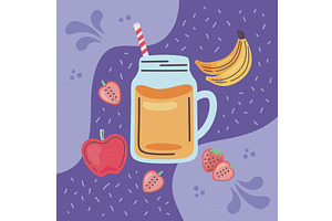 smoothie jar with fruits, a Food Illustration by studiogstock