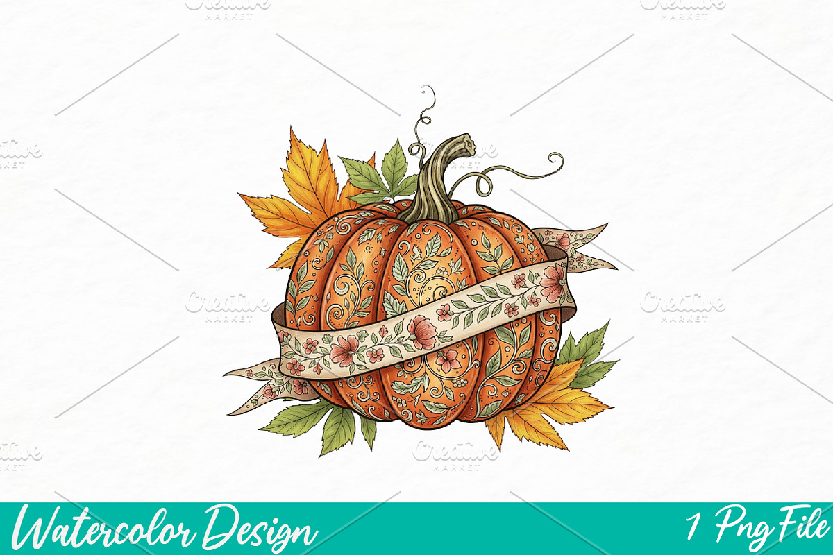 Halloween Pumpkin png vintage png, an Illustration by Watercolor design (Photo 1 of 3)