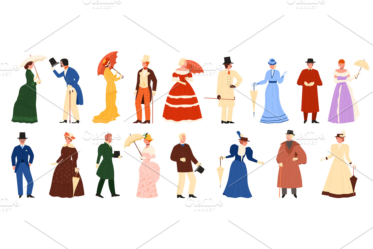 Captivating Victorian Era Characters, an Illustration by Flashvector