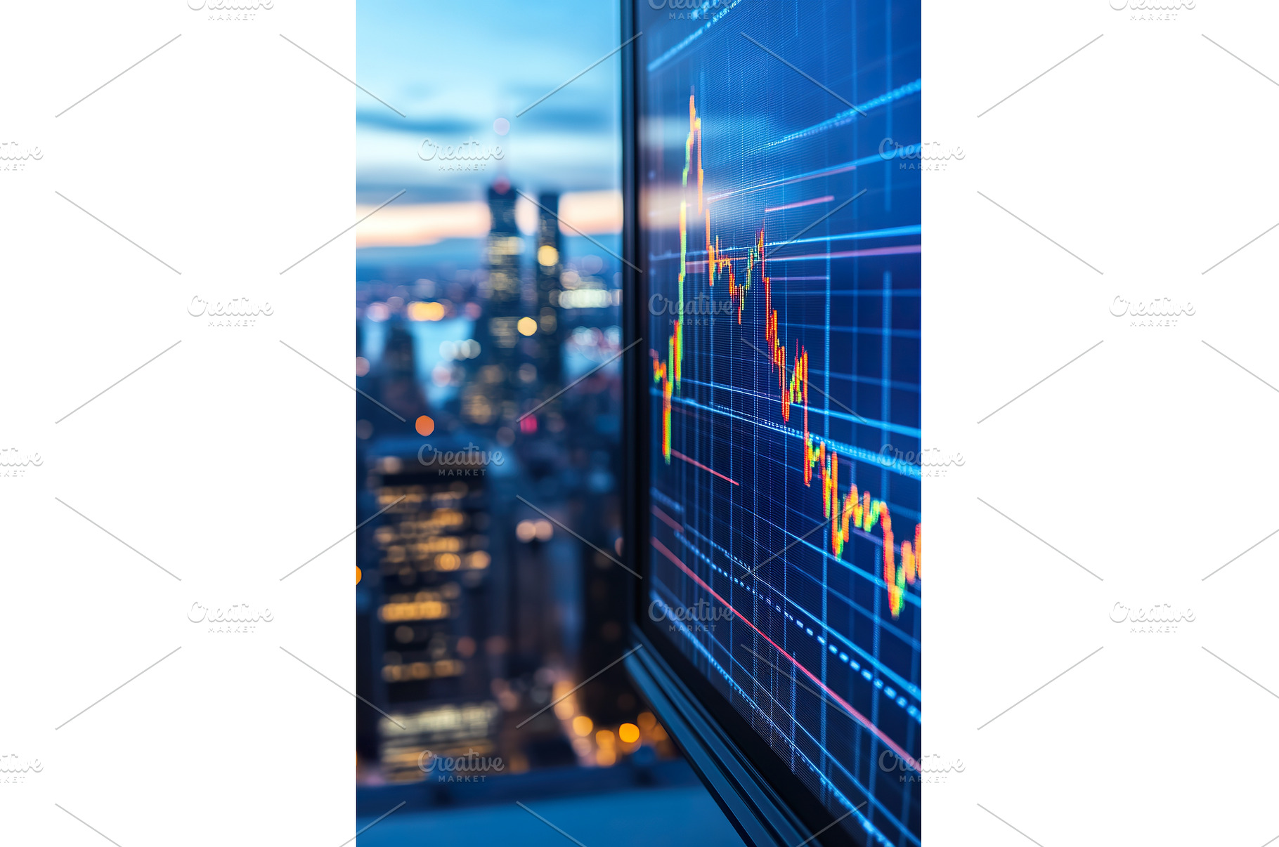 City Skyline with Financial Chart, a Business Photo by Lermont51