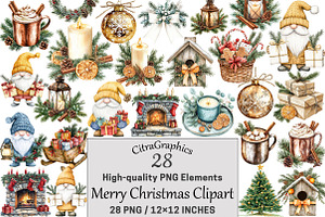 Merry Christmas Watercolor Clipart, a Seasonal Illustration by CitraGraphics