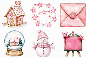Watercolor Pink Christmas Clipart, an Illustration by Craft Nest (Thumbnail 2 of 6)