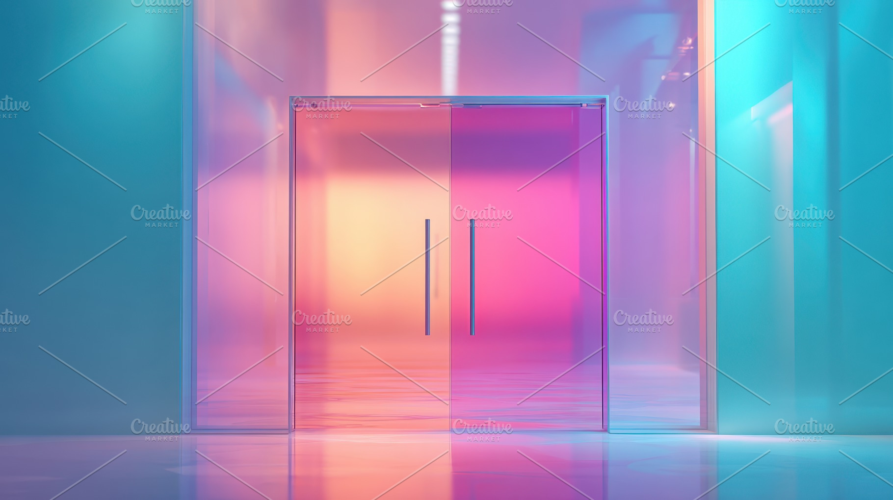 Modern glass entrance with gradient colors, an Abstract Photo by AlyaAnd