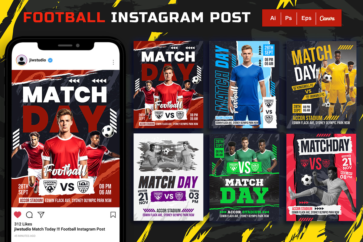 Football Match Day Instagram Post, a Social Media Template by Jiwstudio (Photo 1 of 4)