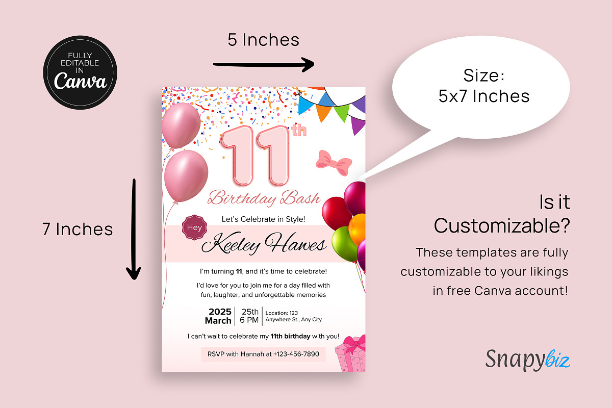 11th Birthday Invitation Card Temp, an Invitation Template by Snapybiz (Photo 5 of 9)