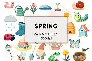 Spring Clipart PNG Bundle, a Seasonal Illustration by QM_ART